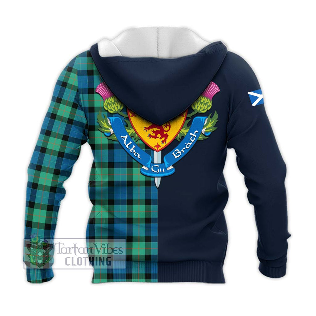 Tartan Vibes Clothing Gunn Ancient Tartan Knitted Hoodie with Scottish Lion Royal Arm Half Style