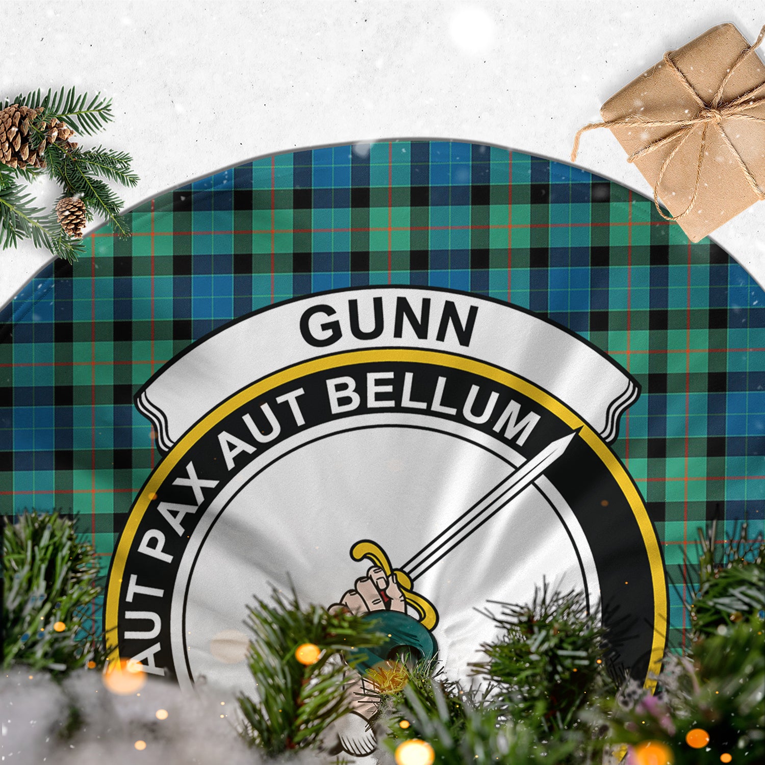 Gunn Ancient Tartan Christmas Tree Skirt with Family Crest - Tartanvibesclothing