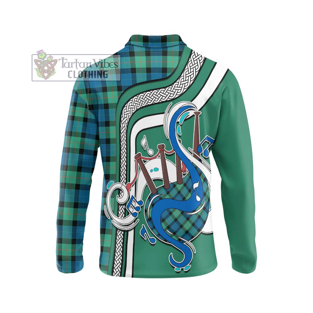 Tartan Vibes Clothing Gunn Ancient Tartan Long Sleeve Polo Shirt with Epic Bagpipe Style