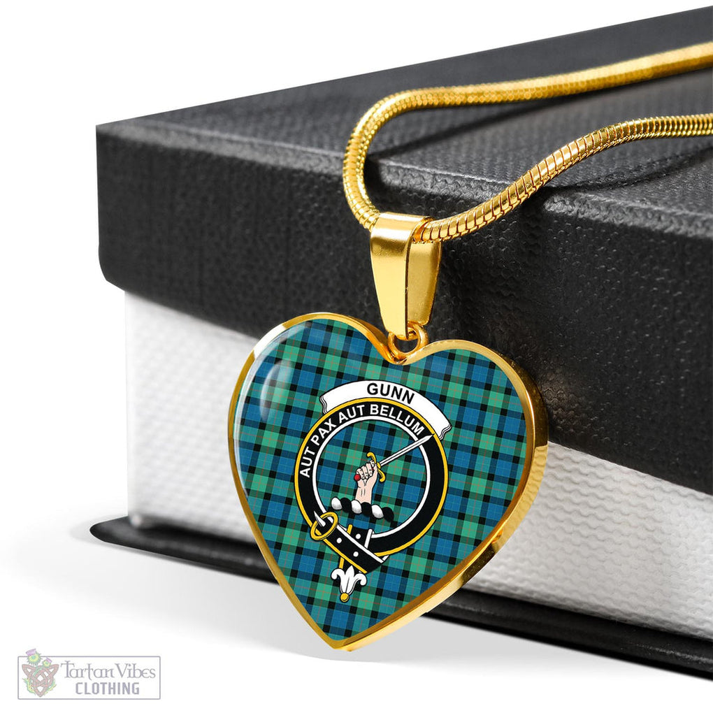 Tartan Vibes Clothing Gunn Ancient Tartan Heart Necklace with Family Crest