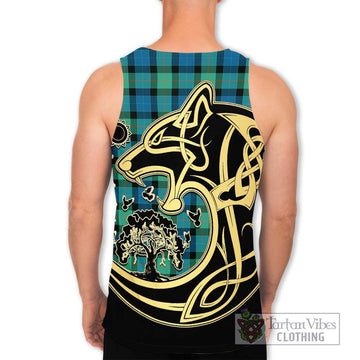 Gunn Ancient Tartan Men's Tank Top with Family Crest Celtic Wolf Style