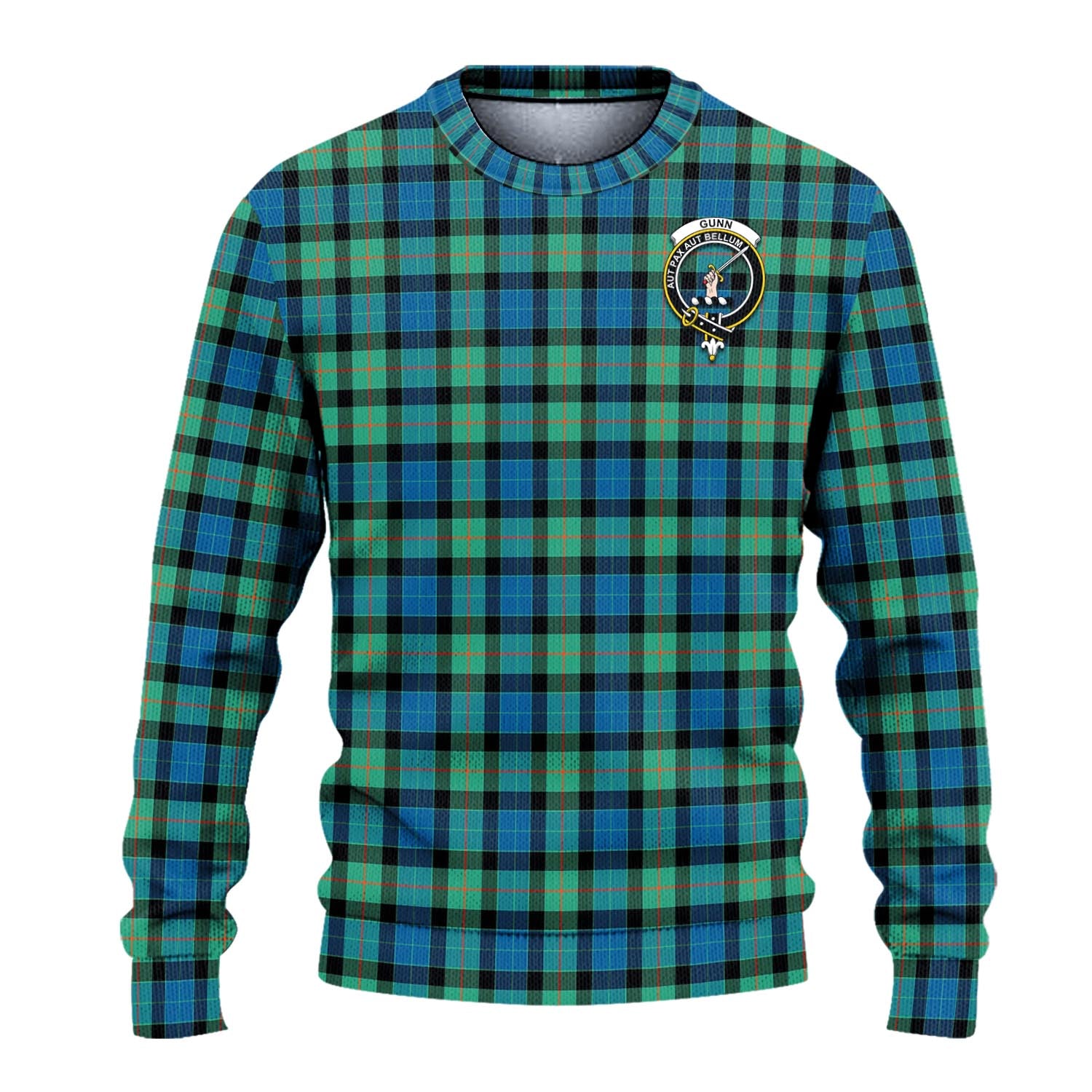 Gunn Ancient Tartan Knitted Sweater with Family Crest - Tartanvibesclothing