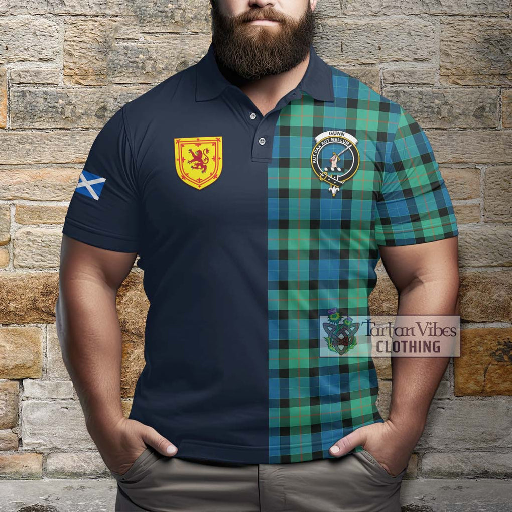 Tartan Vibes Clothing Gunn Ancient Tartan Polo Shirt with Scottish Lion Royal Arm Half Style