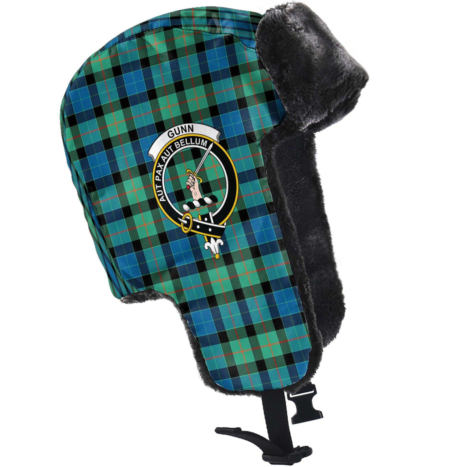 Gunn Ancient Tartan Winter Trapper Hat with Family Crest - Tartanvibesclothing