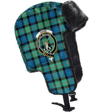 Gunn Ancient Tartan Winter Trapper Hat with Family Crest