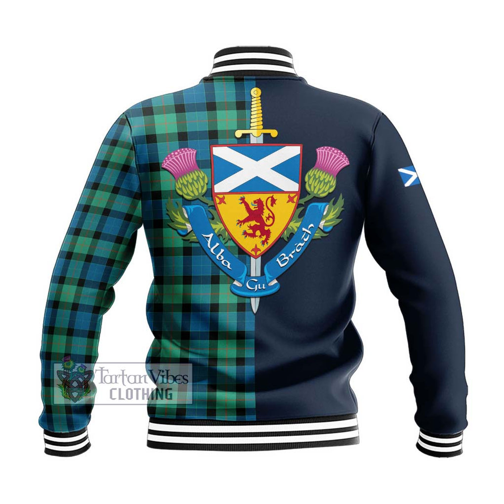 Tartan Vibes Clothing Gunn Ancient Tartan Baseball Jacket with Scottish Lion Royal Arm Half Style