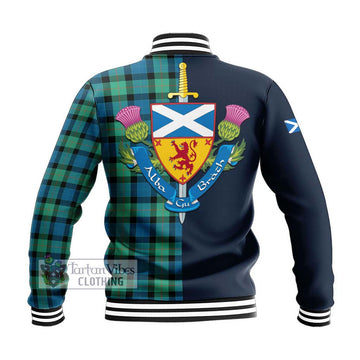 Gunn Ancient Tartan Baseball Jacket Alba with Scottish Lion Royal Arm Half Style