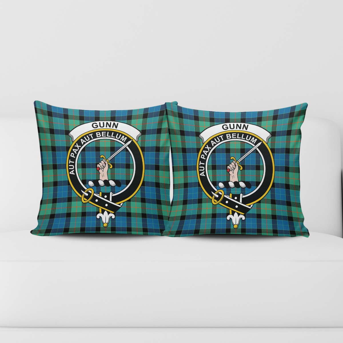 Gunn Ancient Tartan Pillow Cover with Family Crest - Tartanvibesclothing