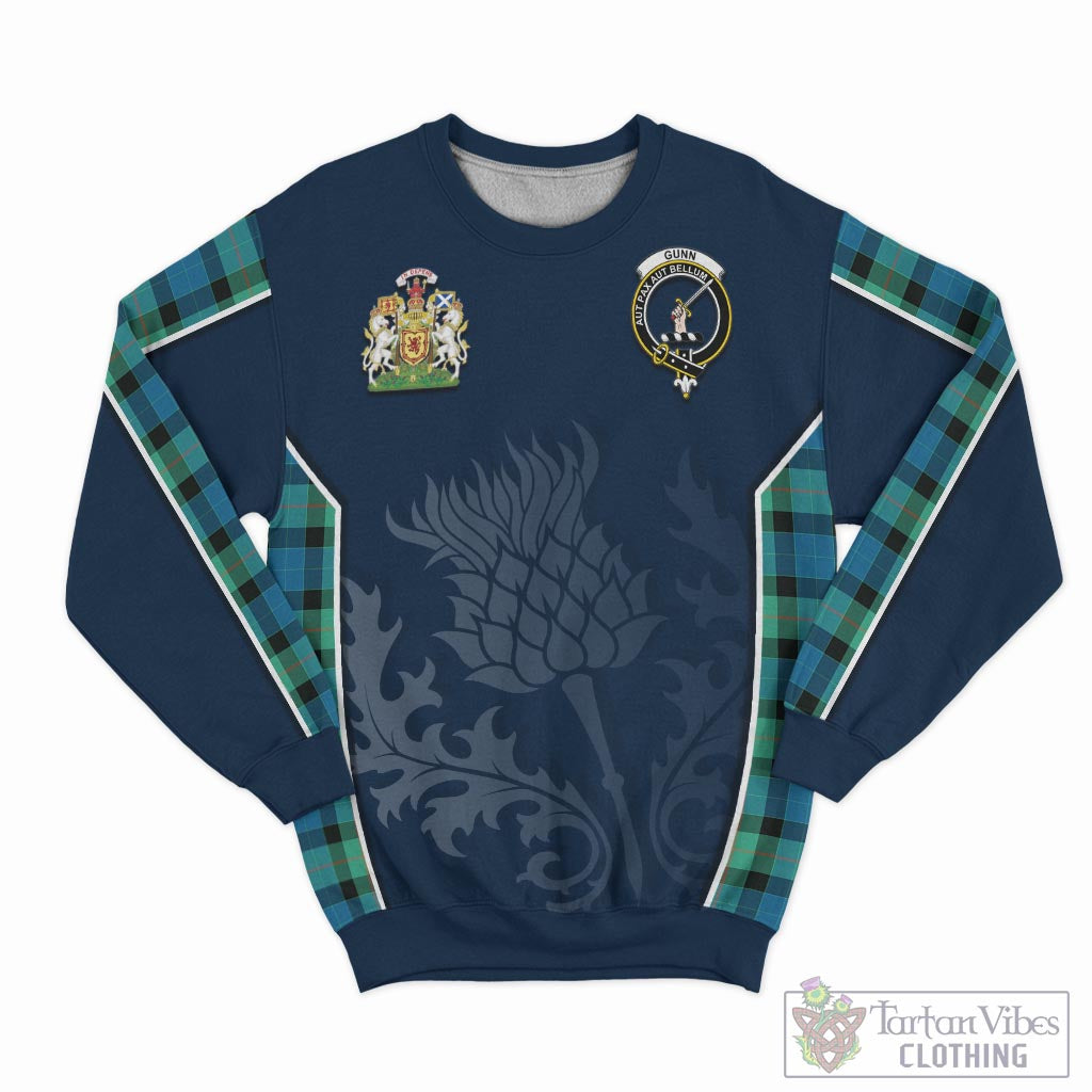 Tartan Vibes Clothing Gunn Ancient Tartan Sweatshirt with Family Crest and Scottish Thistle Vibes Sport Style