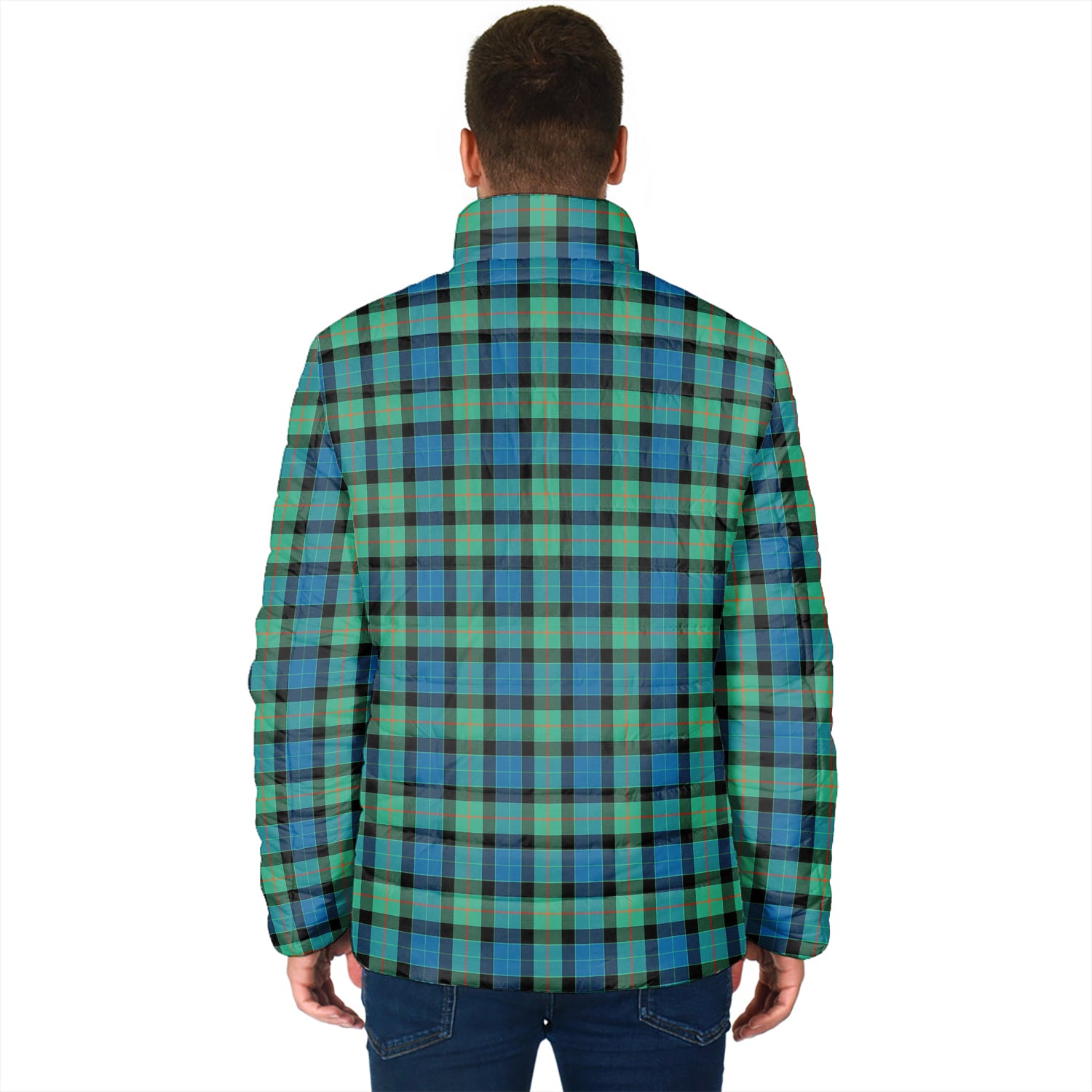 Gunn Ancient Tartan Padded Jacket with Family Crest - Tartan Vibes Clothing