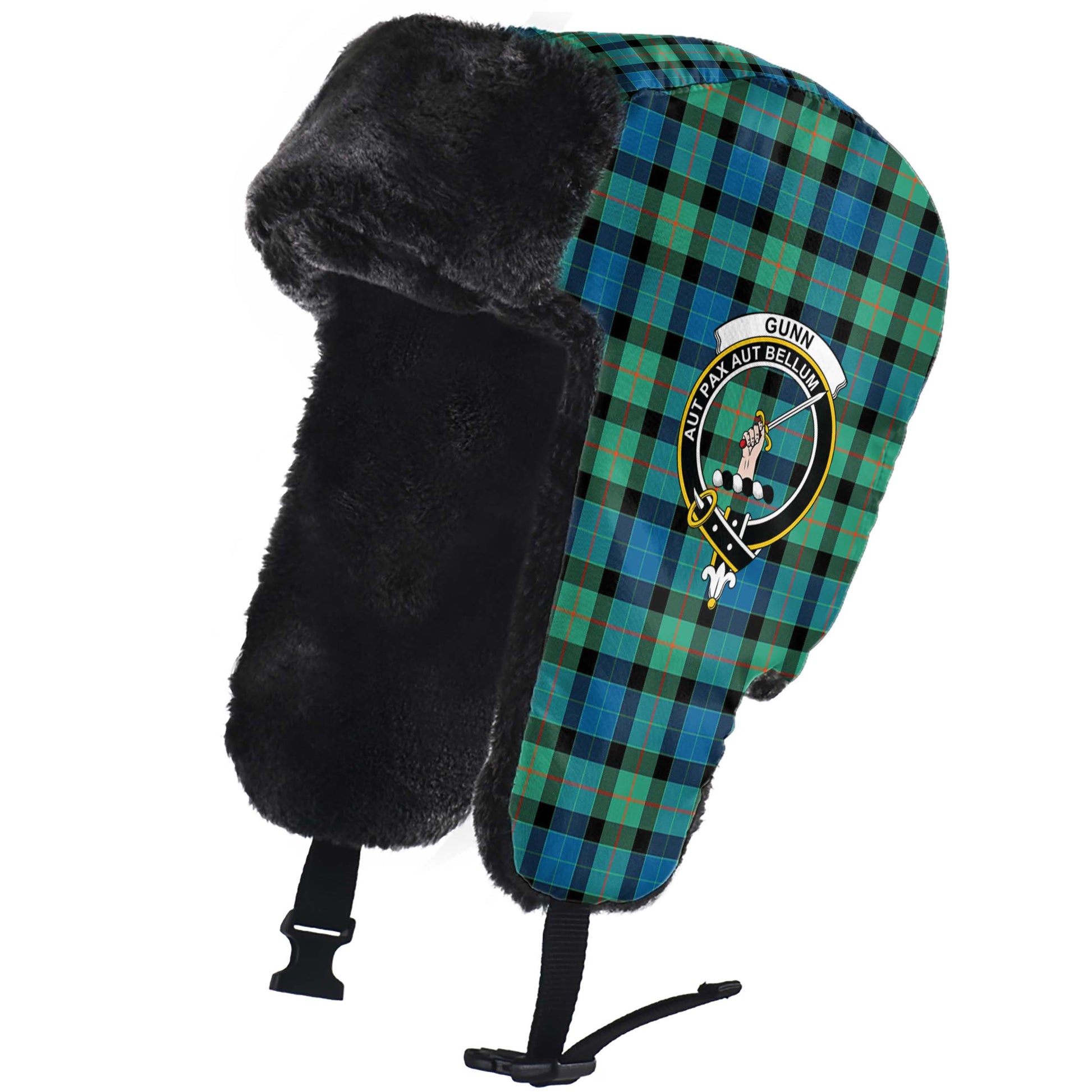 Gunn Ancient Tartan Winter Trapper Hat with Family Crest - Tartanvibesclothing