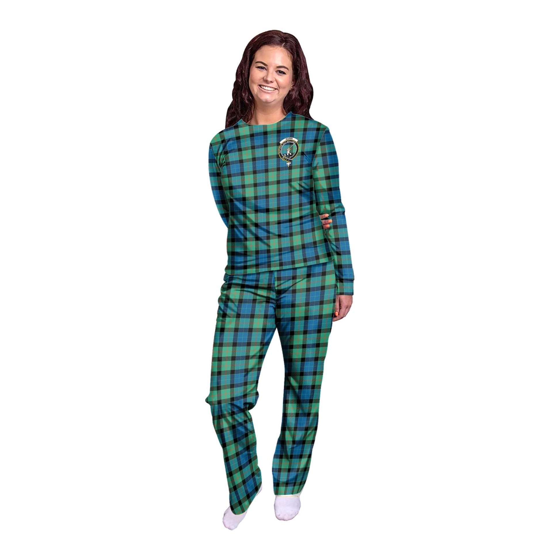 Gunn Ancient Tartan Pajamas Family Set with Family Crest - Tartan Vibes Clothing