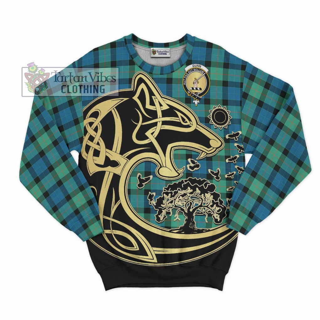 Gunn Ancient Tartan Sweatshirt with Family Crest Celtic Wolf Style - Tartan Vibes Clothing