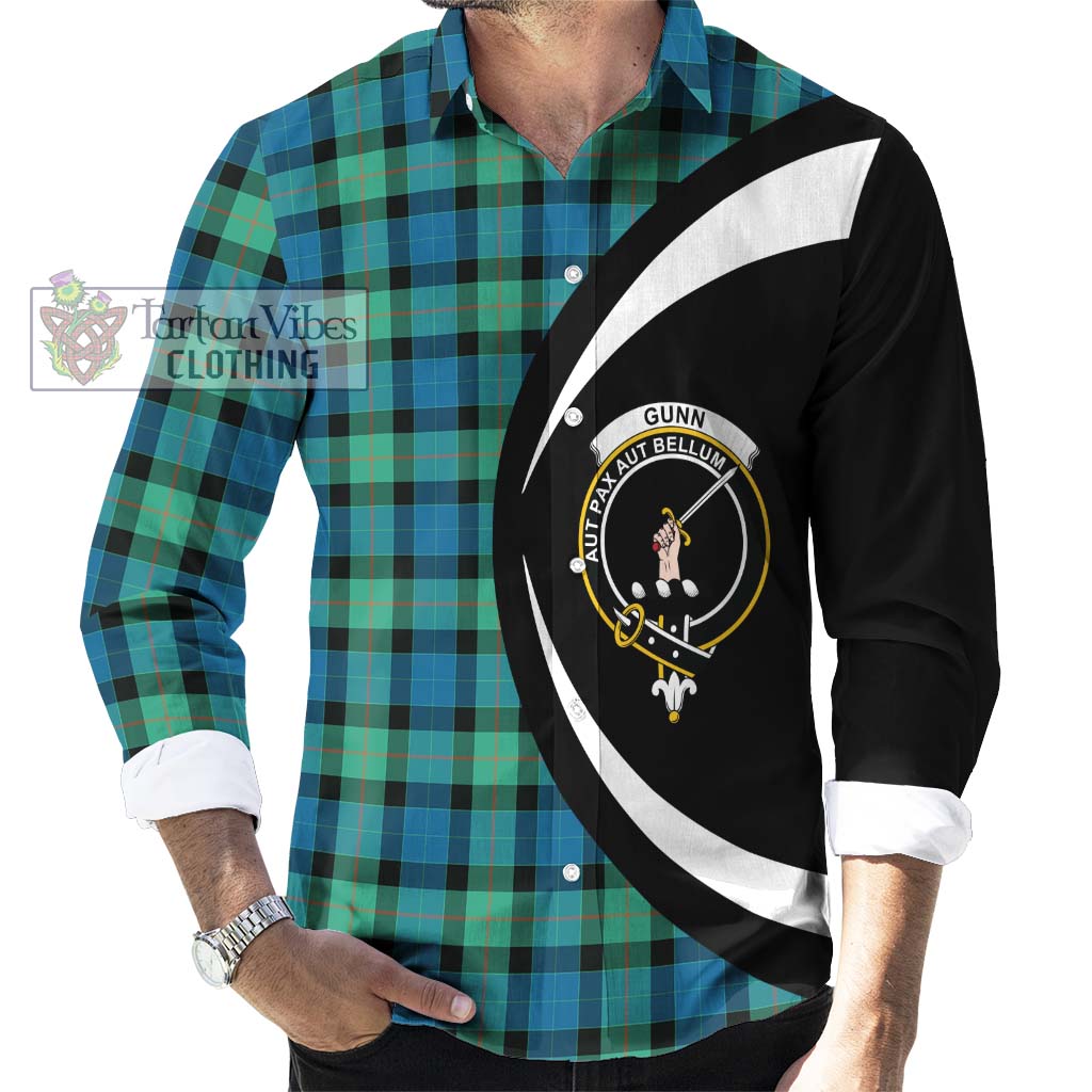 Gunn Ancient Tartan Long Sleeve Button Up with Family Crest Circle Style - Tartan Vibes Clothing