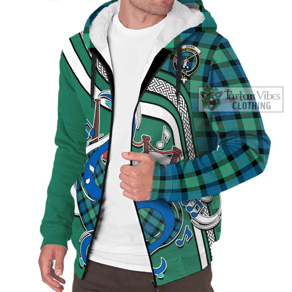 Gunn Ancient Tartan Sherpa Hoodie with Epic Bagpipe Style Unisex - Tartanvibesclothing Shop