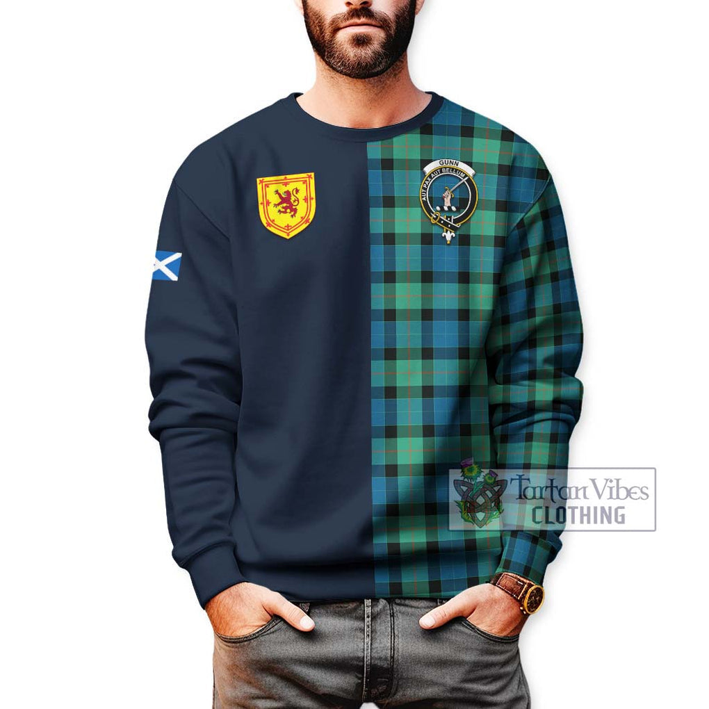 Tartan Vibes Clothing Gunn Ancient Tartan Sweatshirt with Scottish Lion Royal Arm Half Style