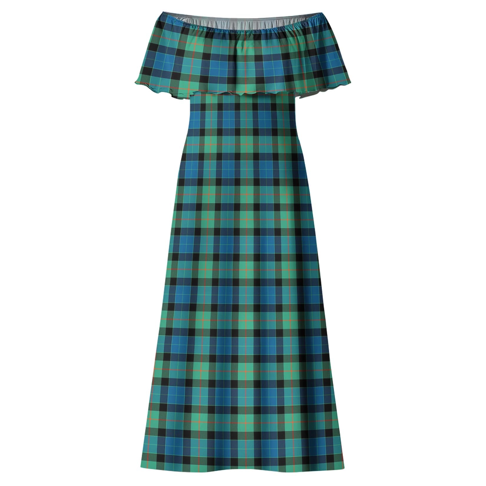 Gunn Ancient Tartan Off Shoulder Long Dress - Tartanvibesclothing