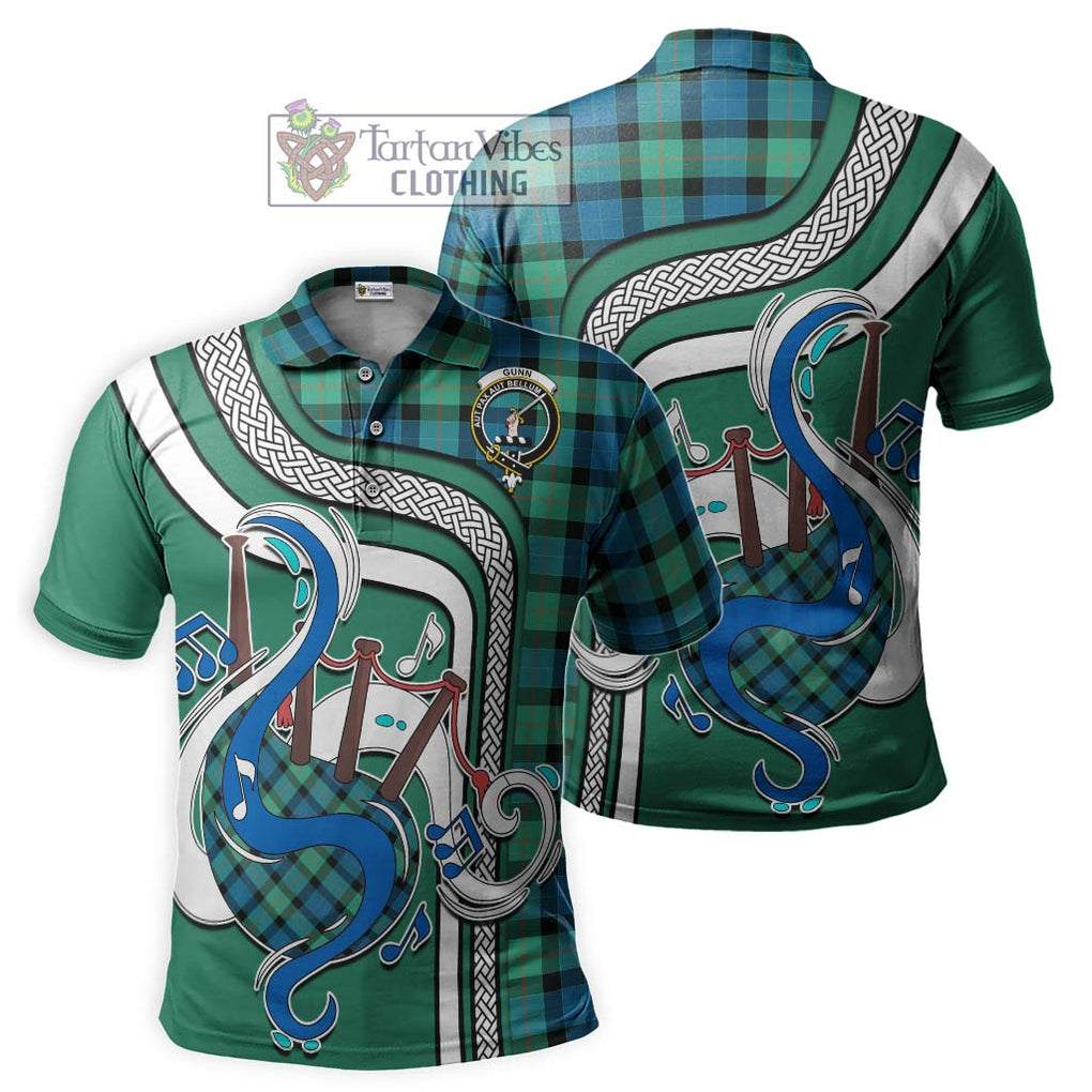 Tartan Vibes Clothing Gunn Ancient Tartan Polo Shirt with Epic Bagpipe Style