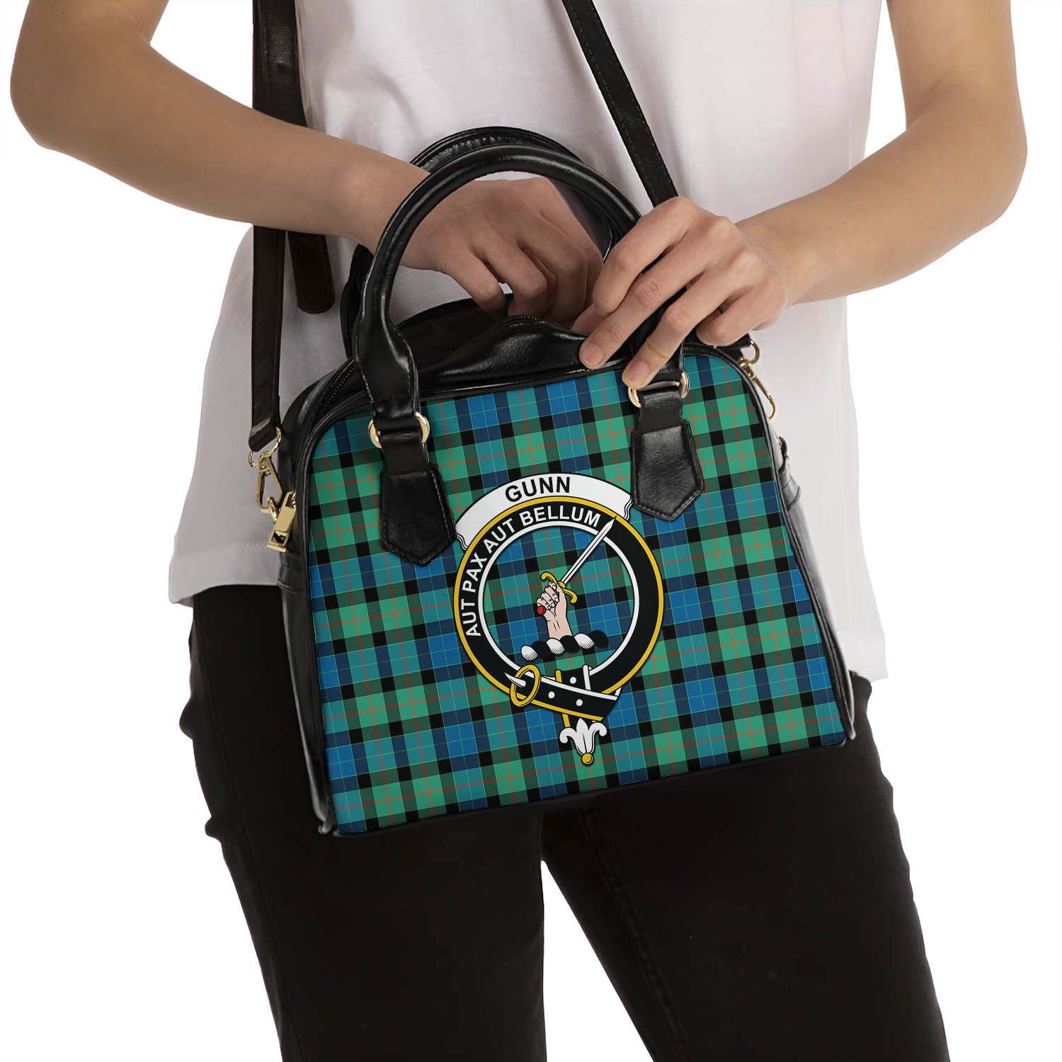 Gunn Ancient Tartan Shoulder Handbags with Family Crest - Tartanvibesclothing