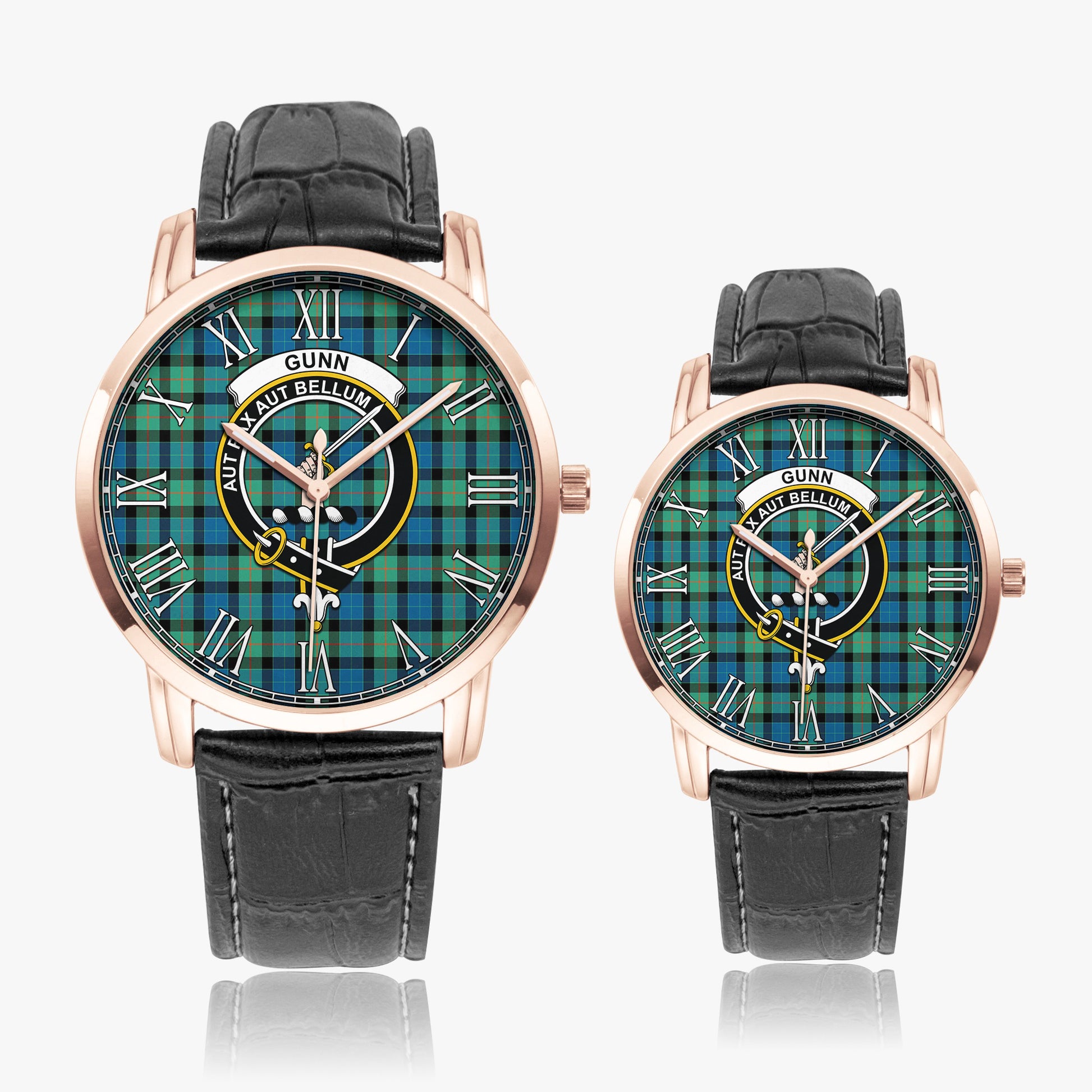 Gunn Ancient Tartan Family Crest Leather Strap Quartz Watch - Tartanvibesclothing