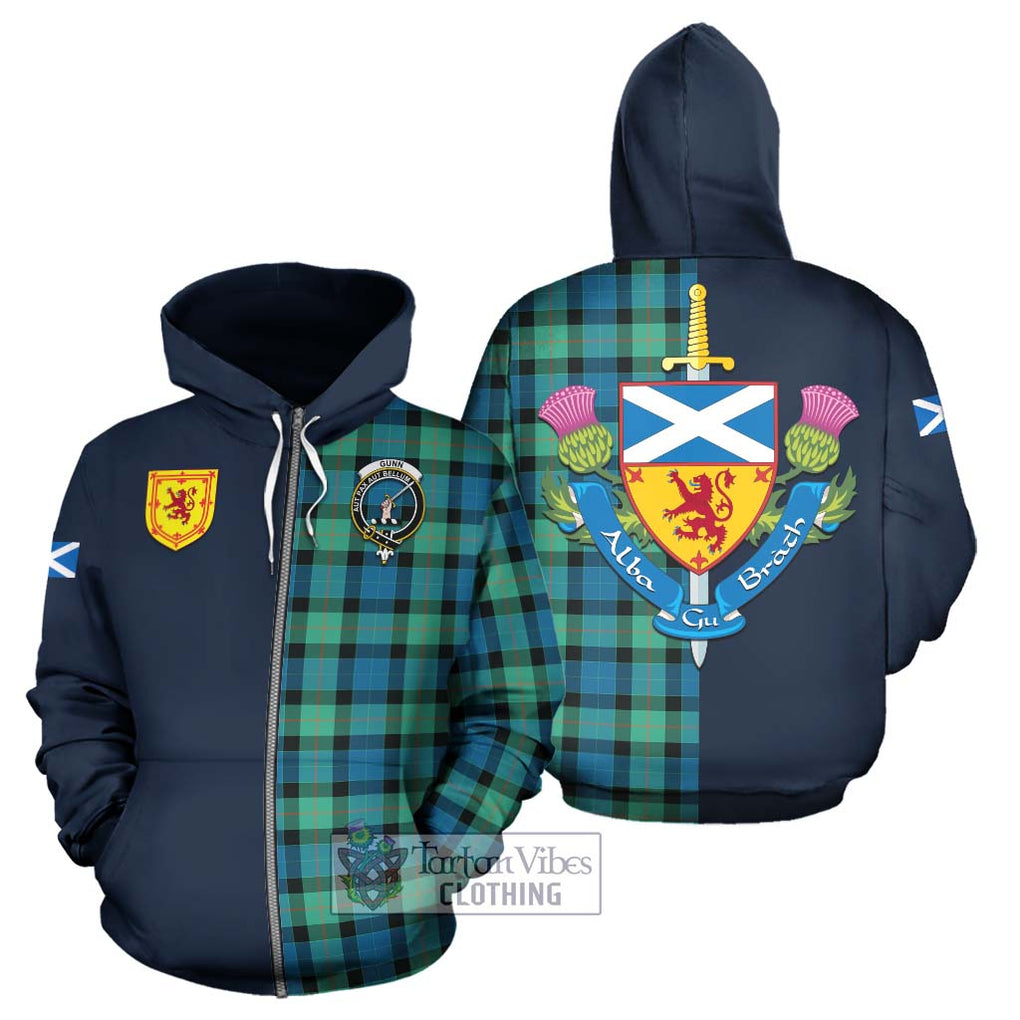 Tartan Vibes Clothing Gunn Ancient Tartan Hoodie with Scottish Lion Royal Arm Half Style