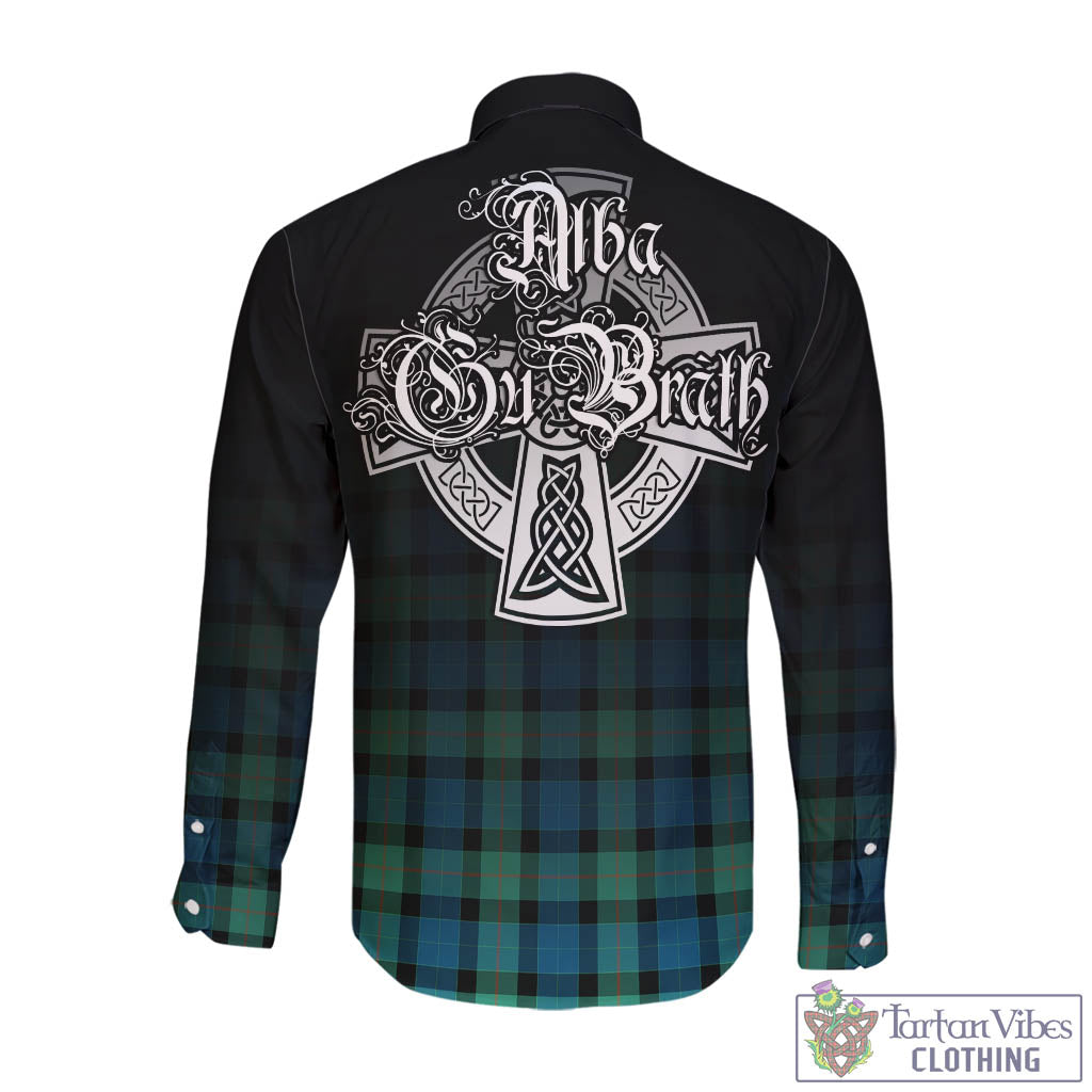 Tartan Vibes Clothing Gunn Ancient Tartan Long Sleeve Button Up Featuring Alba Gu Brath Family Crest Celtic Inspired