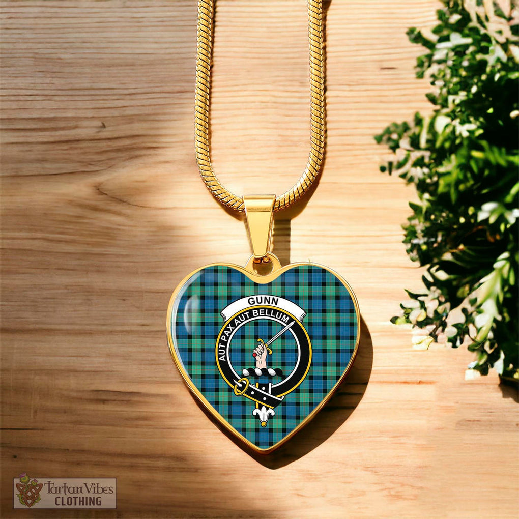 Tartan Vibes Clothing Gunn Ancient Tartan Heart Necklace with Family Crest