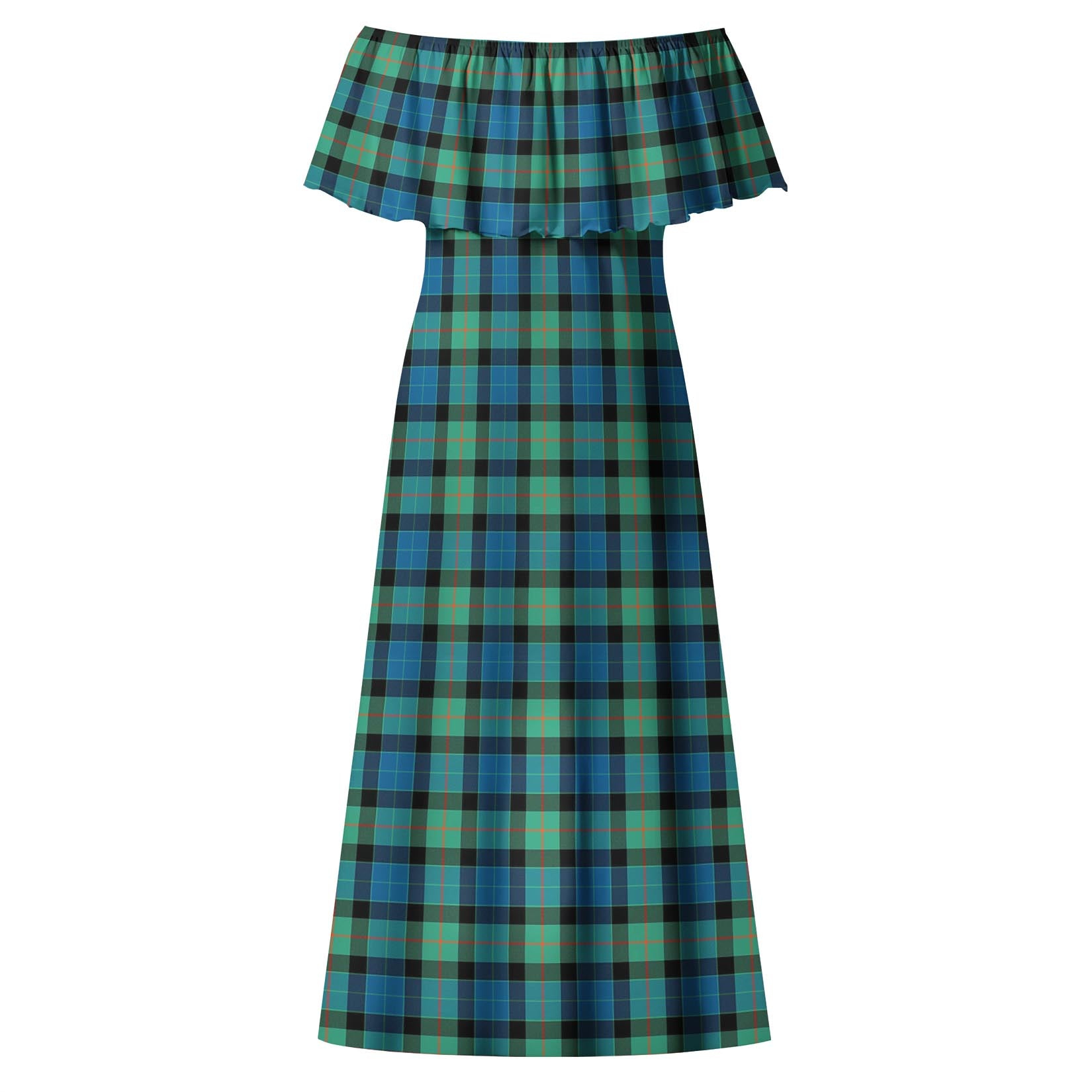 Gunn Ancient Tartan Off Shoulder Long Dress - Tartanvibesclothing