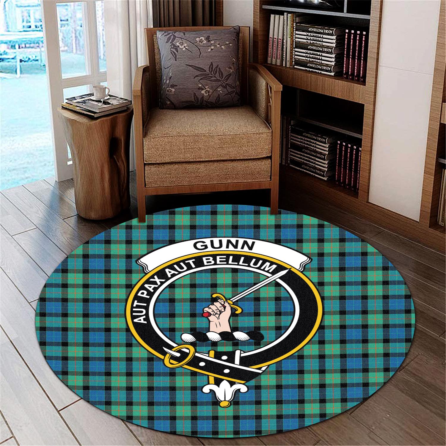 gunn-ancient-tartan-round-rug-with-family-crest