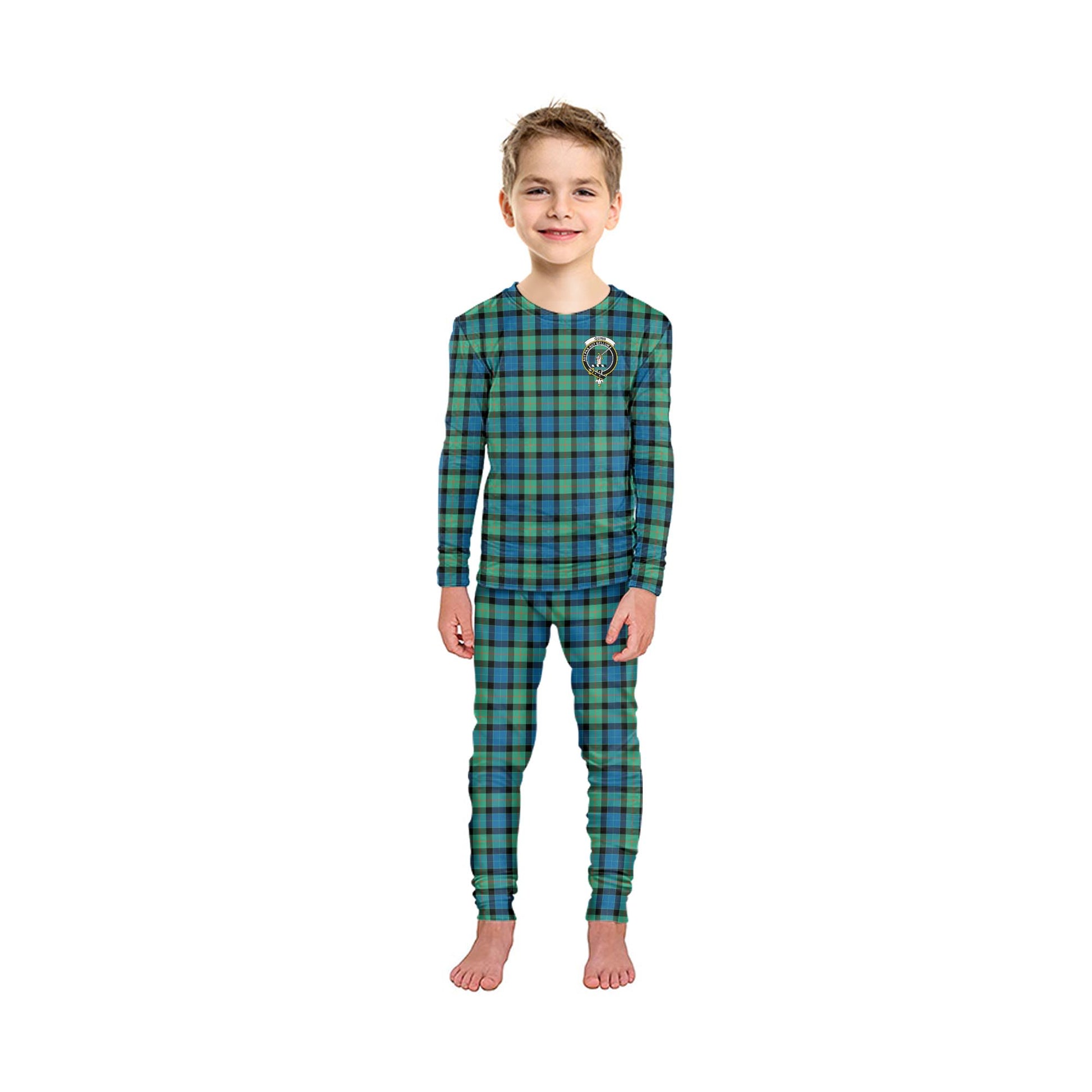 Gunn Ancient Tartan Pajamas Family Set with Family Crest - Tartan Vibes Clothing