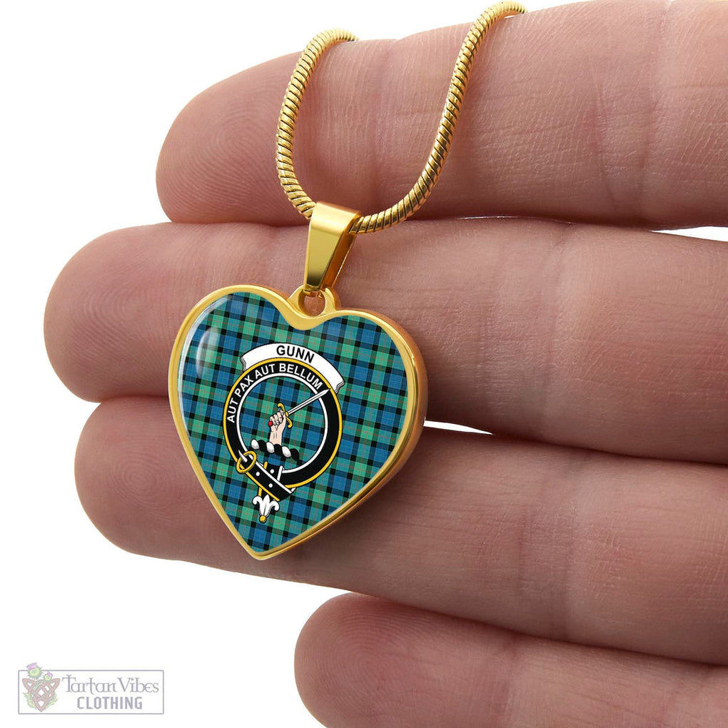 Tartan Vibes Clothing Gunn Ancient Tartan Heart Necklace with Family Crest