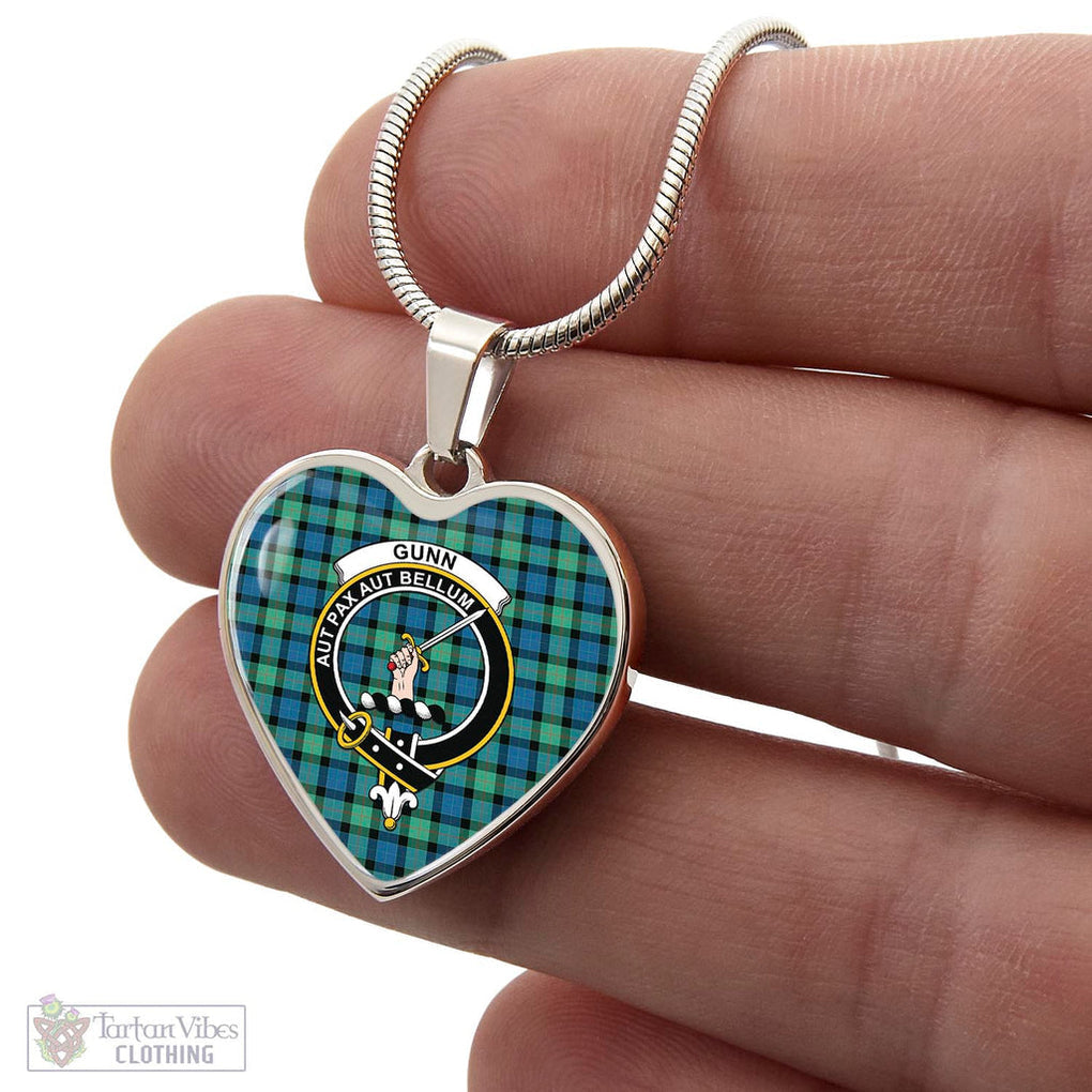 Tartan Vibes Clothing Gunn Ancient Tartan Heart Necklace with Family Crest