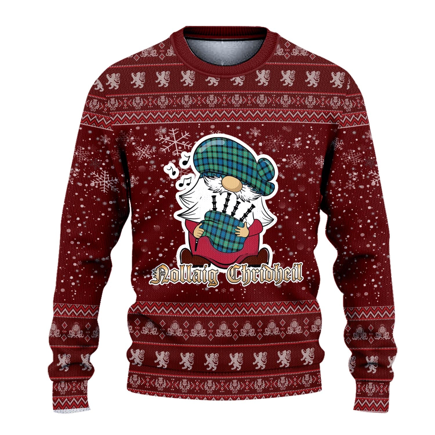 Gunn Ancient Clan Christmas Family Knitted Sweater with Funny Gnome Playing Bagpipes - Tartanvibesclothing