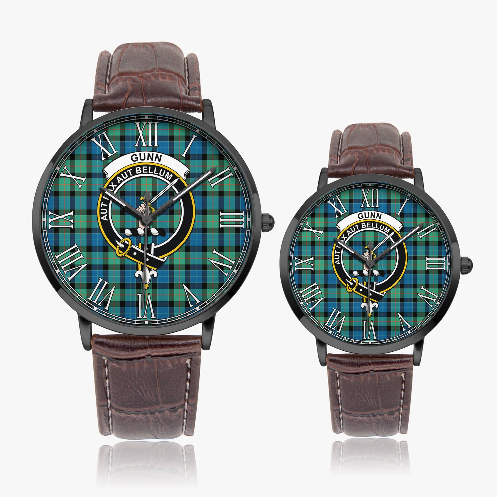 Gunn Ancient Tartan Family Crest Leather Strap Quartz Watch - Tartanvibesclothing