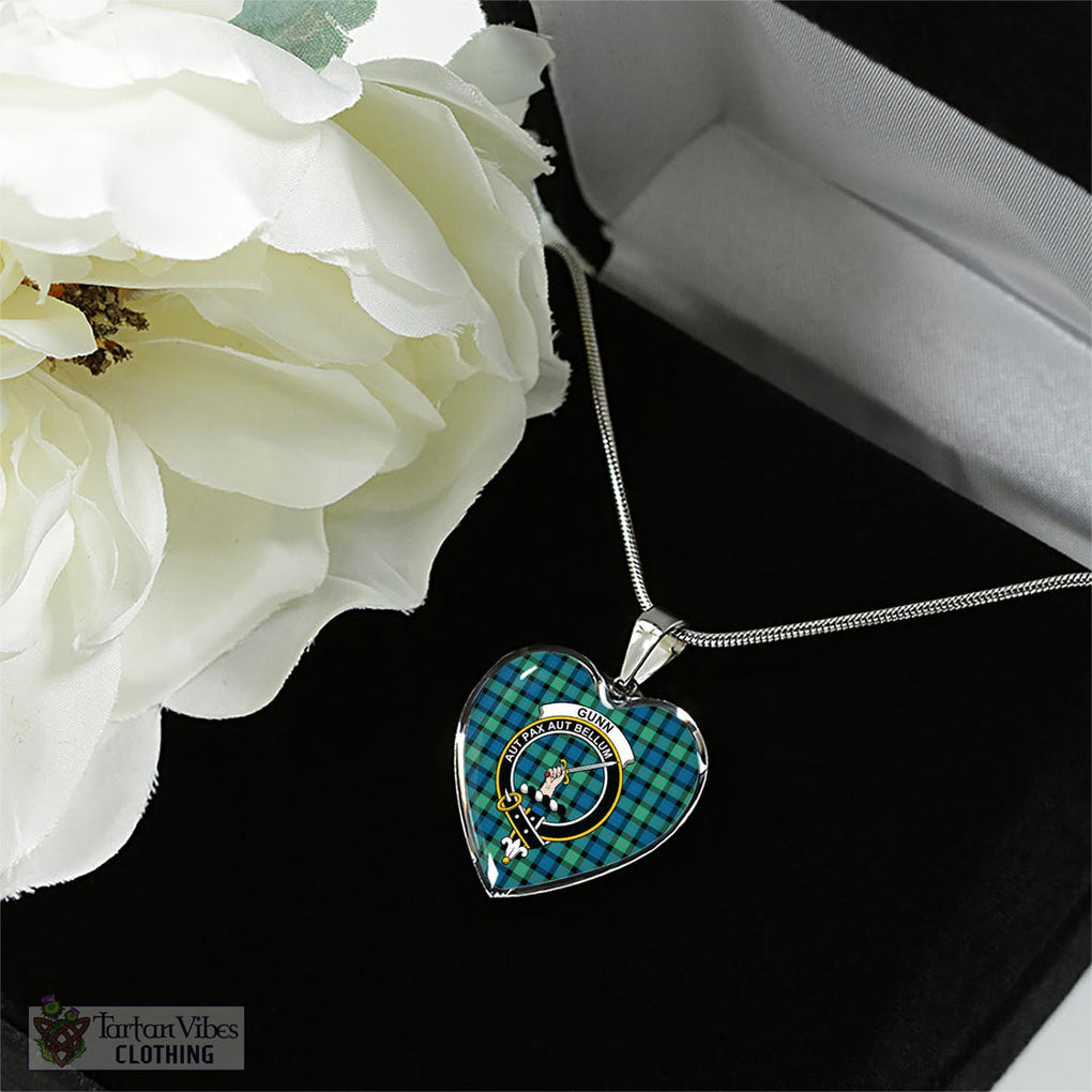 Tartan Vibes Clothing Gunn Ancient Tartan Heart Necklace with Family Crest