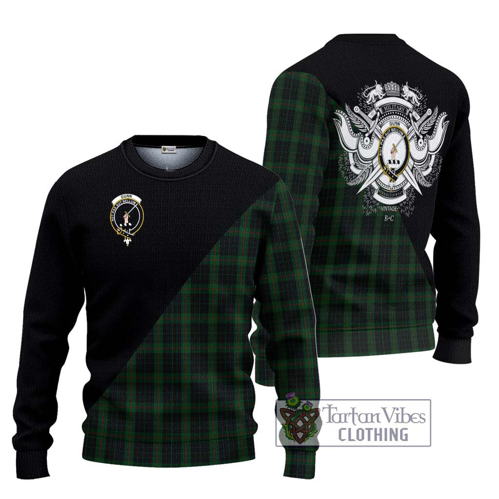 Gunn Logan Tartan Knitted Sweater with Family Crest and Military Logo Style Unisex - Tartanvibesclothing Shop