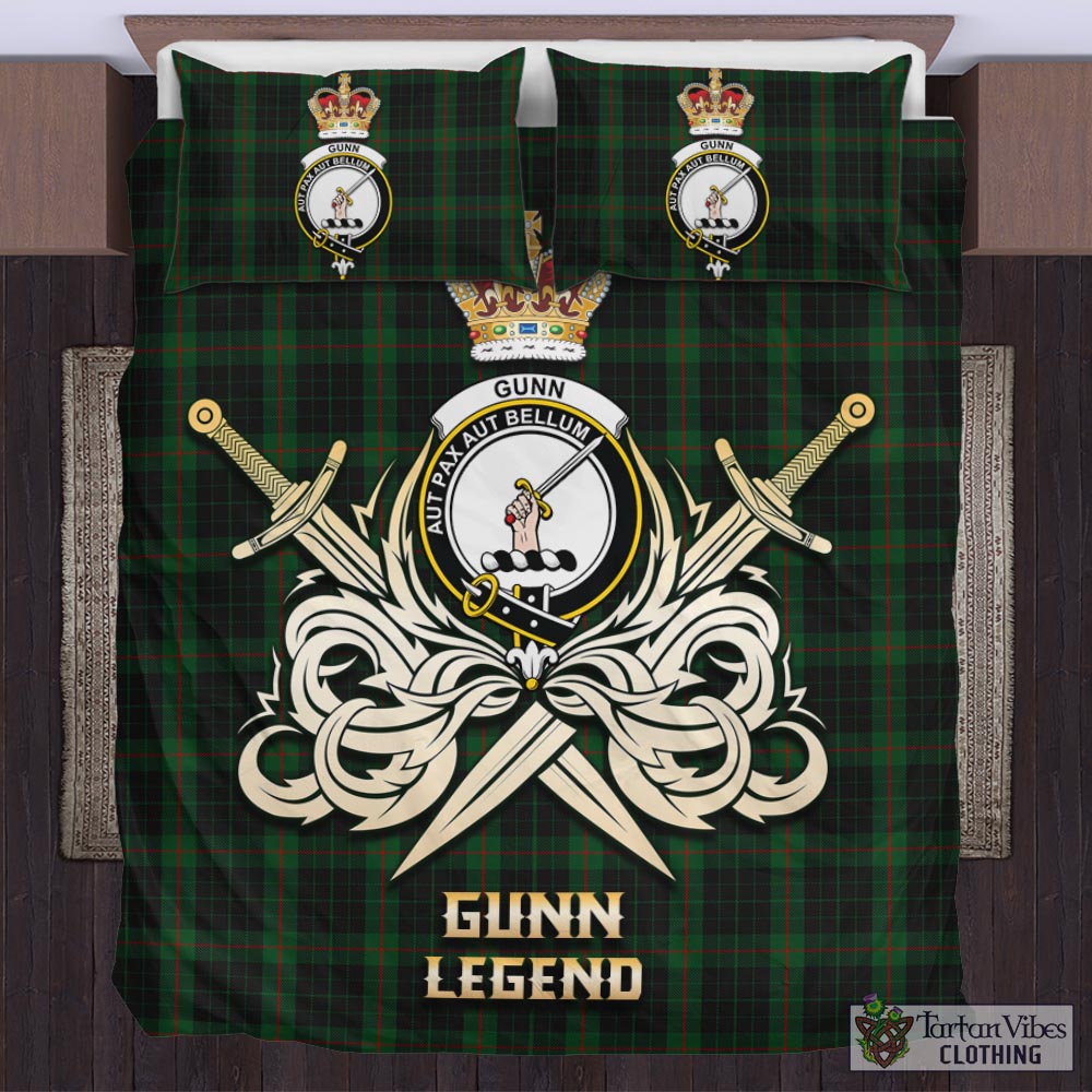 Tartan Vibes Clothing Gunn Logan Tartan Bedding Set with Clan Crest and the Golden Sword of Courageous Legacy