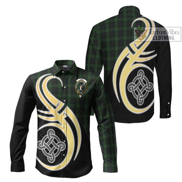 Gunn Logan Tartan Long Sleeve Button Shirt with Family Crest and Celtic Symbol Style