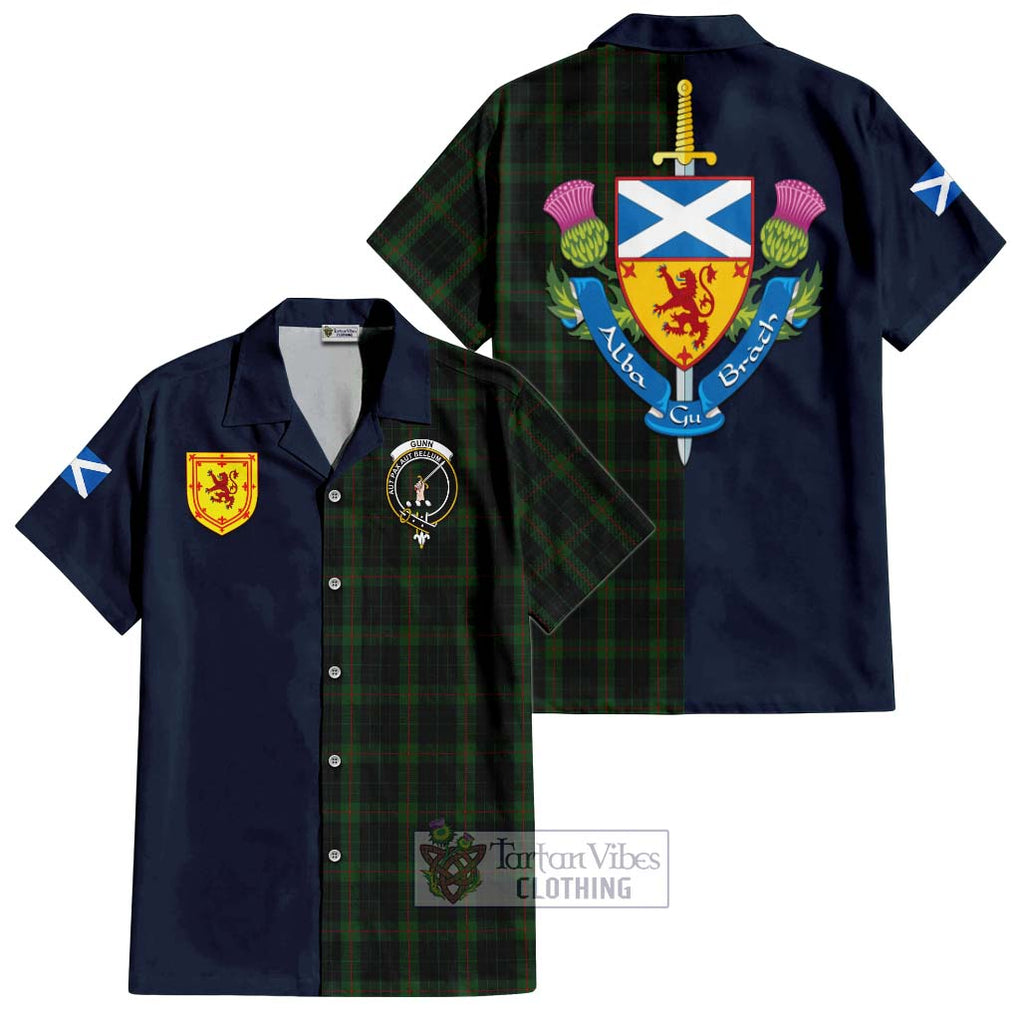 Tartan Vibes Clothing Gunn Logan Tartan Short Sleeve Button Shirt with Scottish Lion Royal Arm Half Style