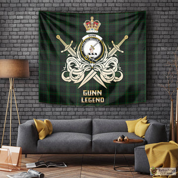 Gunn Logan Tartan Tapestry with Clan Crest and the Golden Sword of Courageous Legacy