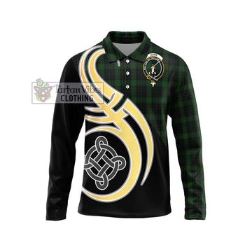 Gunn Logan Tartan Long Sleeve Polo Shirt with Family Crest and Celtic Symbol Style