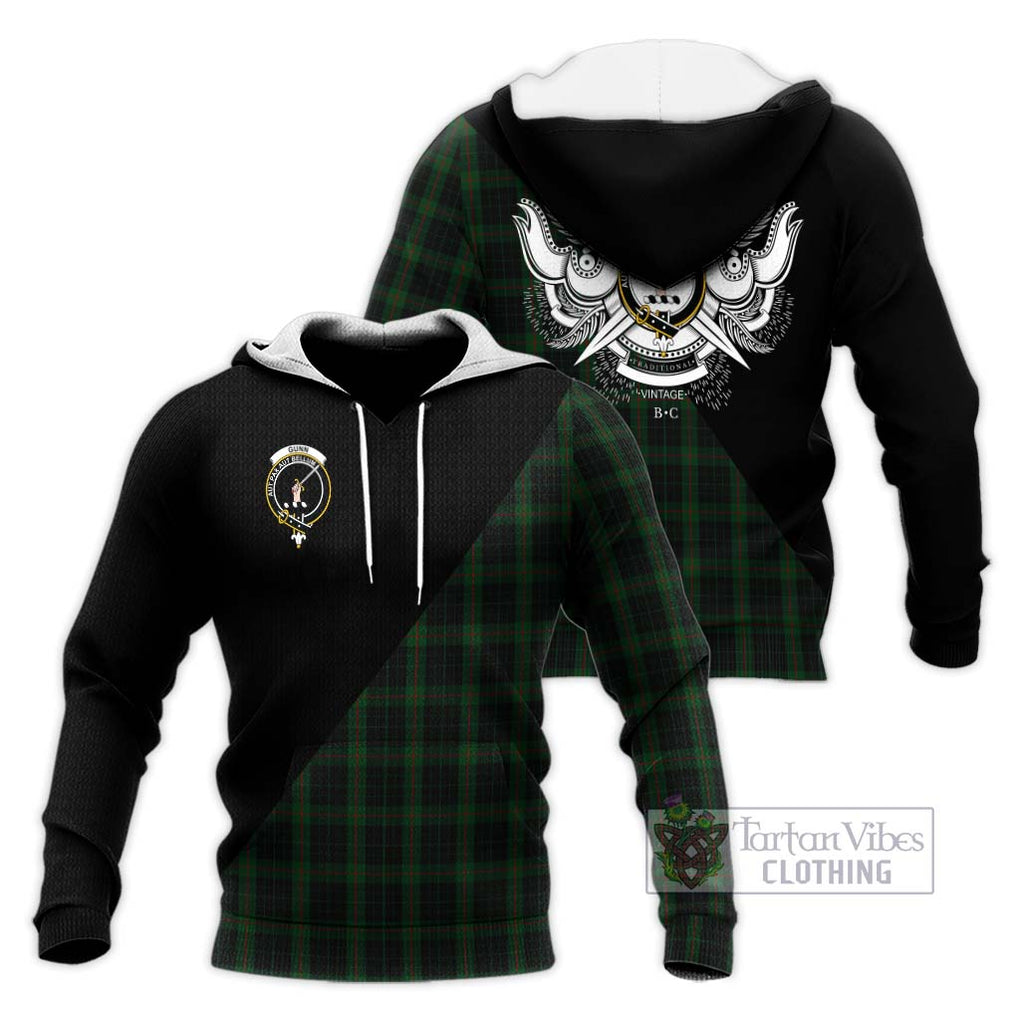 Gunn Logan Tartan Knitted Hoodie with Family Crest and Military Logo Style Unisex Knitted Pullover Hoodie - Tartanvibesclothing Shop