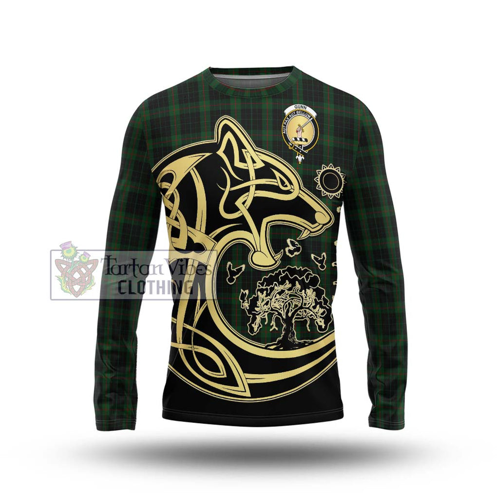 Gunn Logan Tartan Long Sleeve T-Shirt with Family Crest Celtic Wolf Style Unisex - Tartan Vibes Clothing