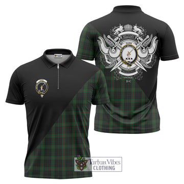 Gunn Logan Tartan Zipper Polo Shirt with Family Crest and Military Logo Style