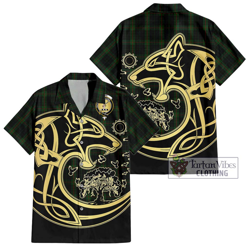 Gunn Logan Tartan Short Sleeve Button Shirt with Family Crest Celtic Wolf Style Kid - Tartan Vibes Clothing