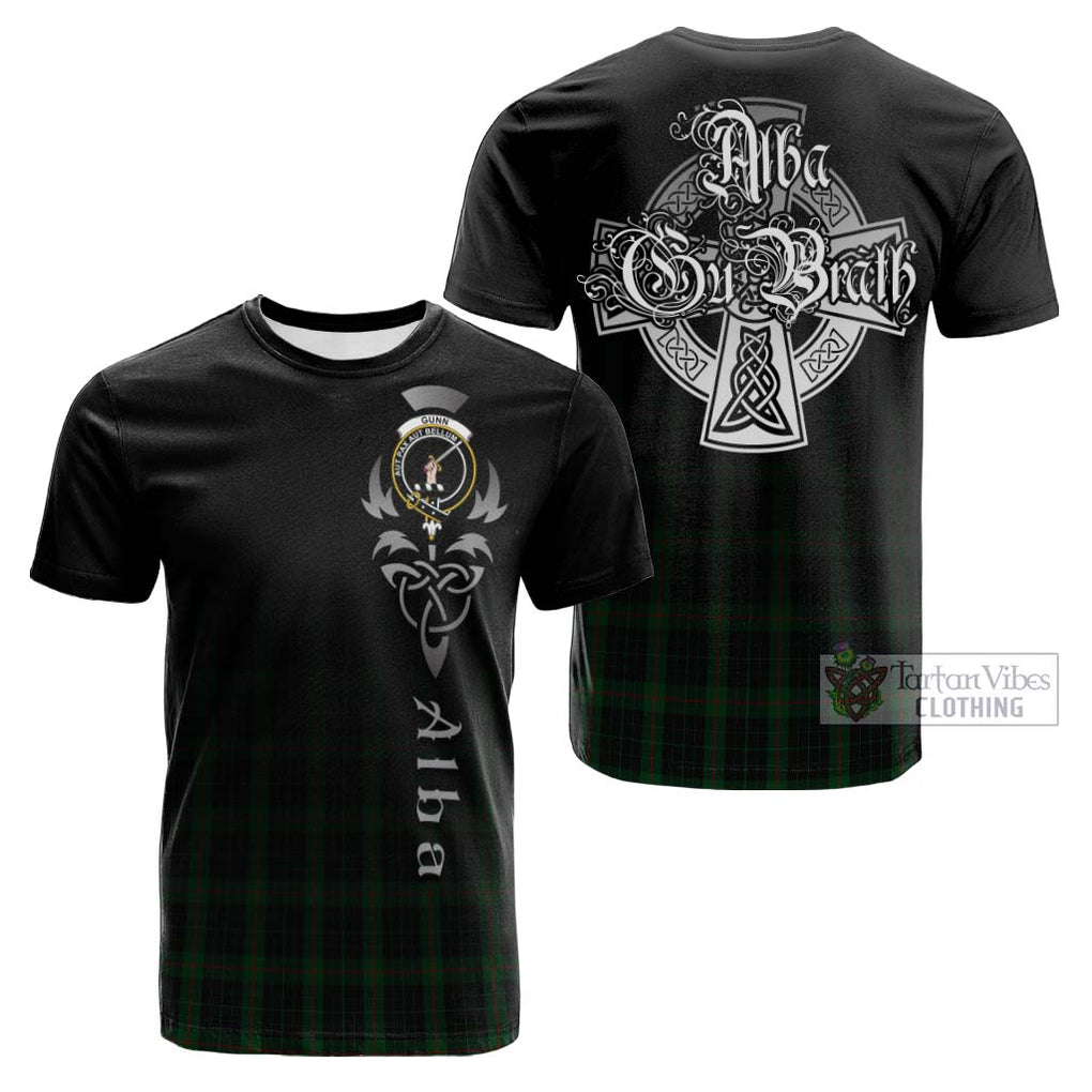 Tartan Vibes Clothing Gunn Logan Tartan Cotton T-shirt Featuring Alba Gu Brath Family Crest Celtic Inspired