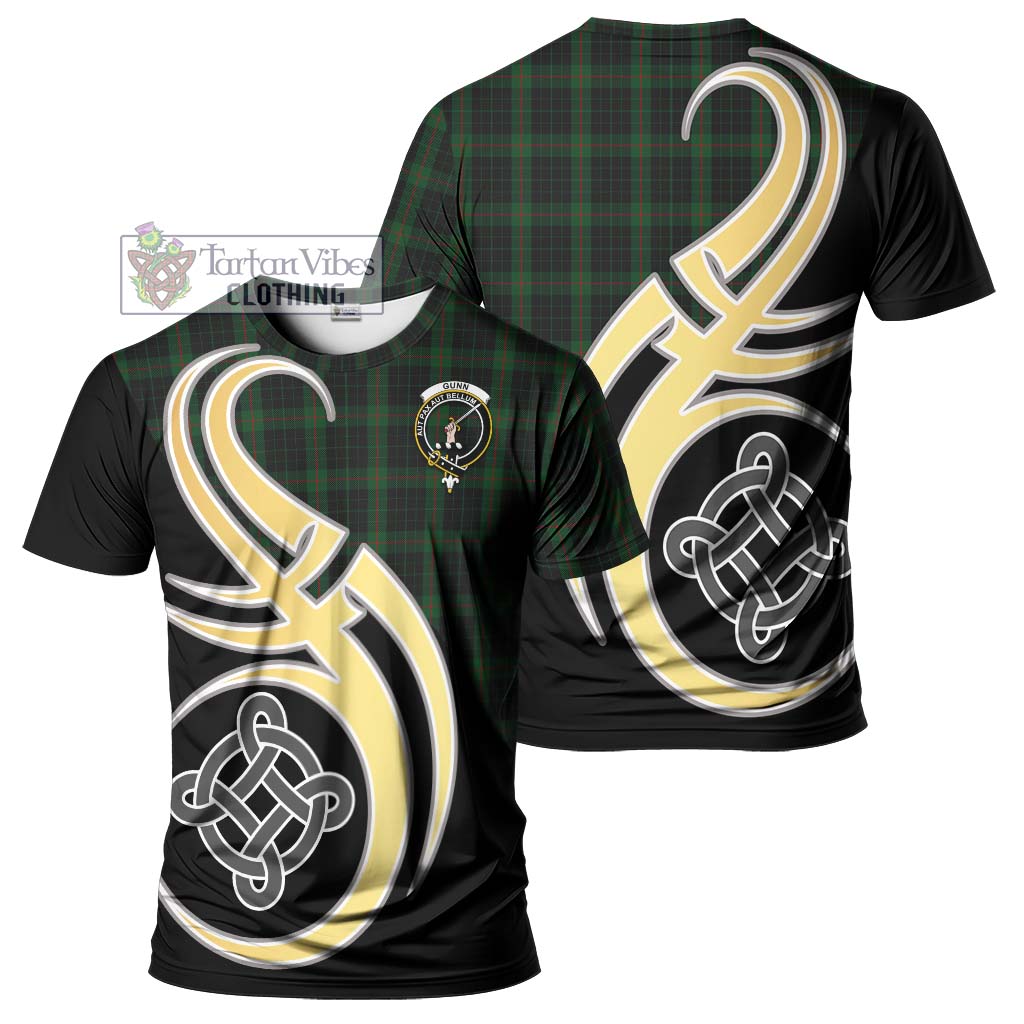 Tartan Vibes Clothing Gunn Logan Tartan T-Shirt with Family Crest and Celtic Symbol Style