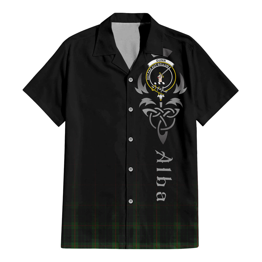 Tartan Vibes Clothing Gunn Logan Tartan Short Sleeve Button Up Featuring Alba Gu Brath Family Crest Celtic Inspired