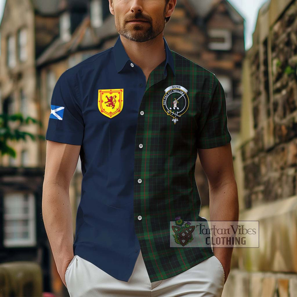 Tartan Vibes Clothing Gunn Logan Tartan Short Sleeve Button Shirt with Scottish Lion Royal Arm Half Style