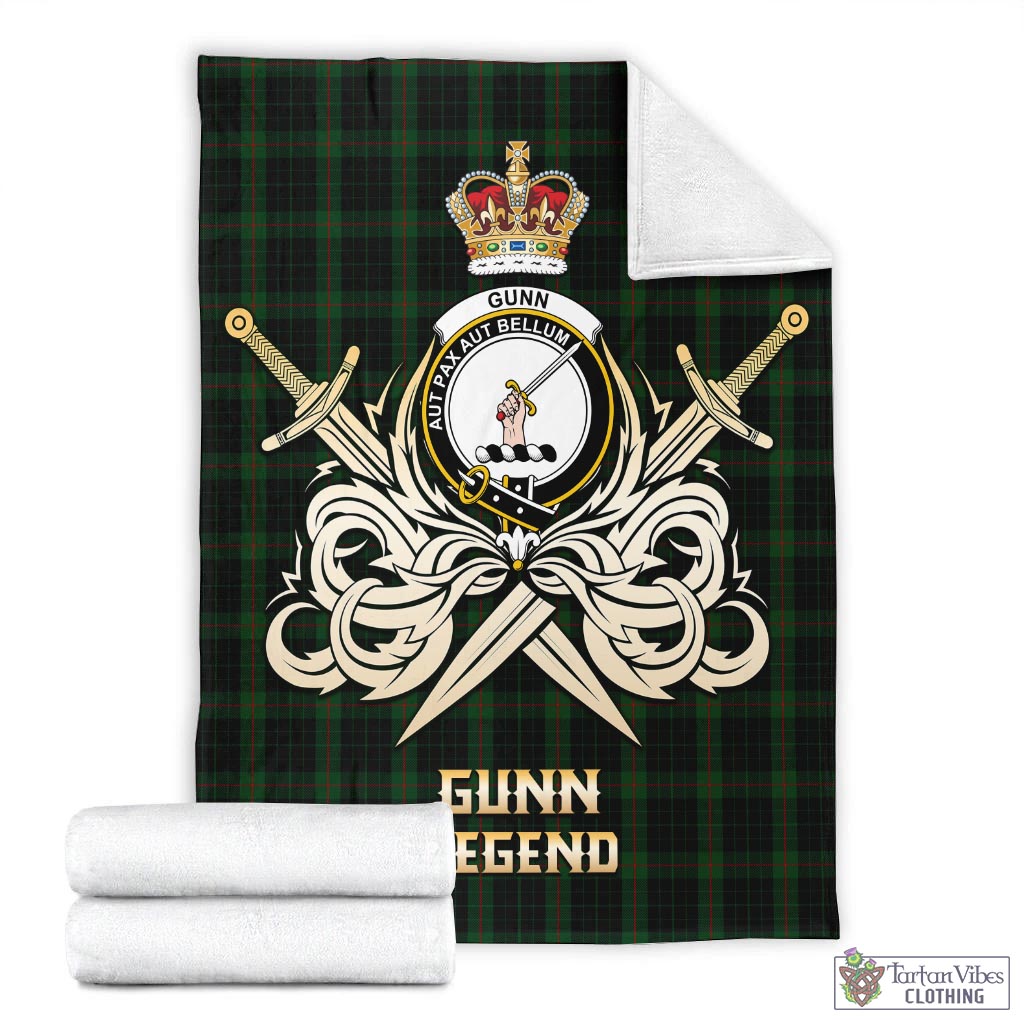 Tartan Vibes Clothing Gunn Logan Tartan Blanket with Clan Crest and the Golden Sword of Courageous Legacy